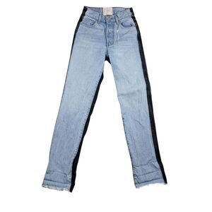 Revice Womens Jeans 25 Blue Black Two Tone Button Fly Denim Boyfriend Straight